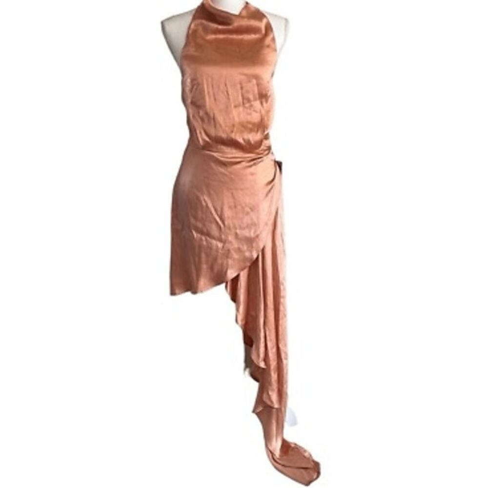 Elliott Lambent Halter silky fabric, cowl neck, asymmetrically draped skirt A29